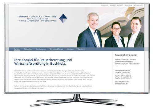Website der Kanzlei STB Biebert Daencke Martens aus Buchholz in der Nordheide. Content Management System Contao.