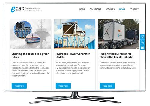 Die Website von eCap Marine wurde schlüsselfertig von uns entwickelt. CMS, SEO, Content-Pflege durch die envise Werbeagentur.