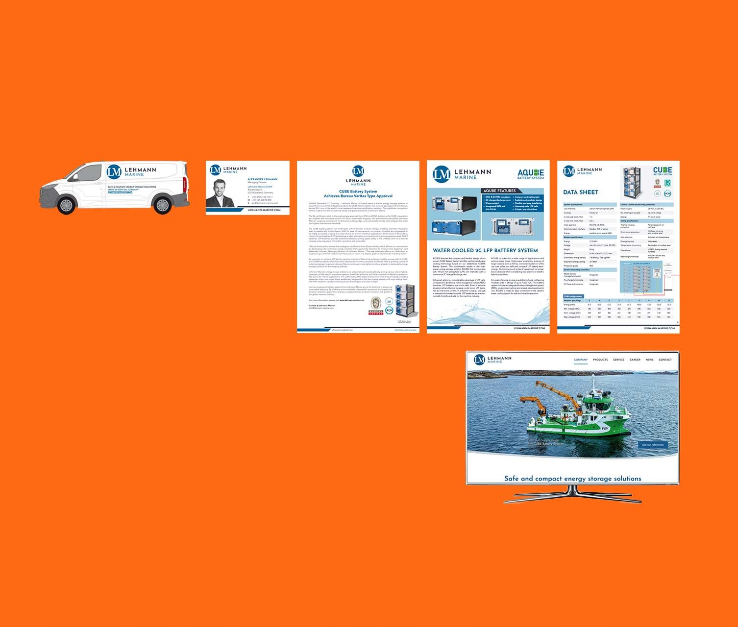 Der Hersteller maritimer Batteriesicherheit liefert sichere und kompakte Energiespeichersystems für die Schifffahrt. Unser Corporate Design ist klar und auf den Punkt für die Hamburger Lehmann Marine GmbH.